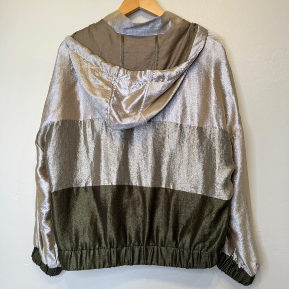 ZARA | Jewel Tone Color Block Satin Sheen Zip Up Hooded Coat Bomber Jacket - Picture 5 of 16